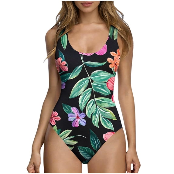 Stamzod One Piece Swimsuit Women Backless Floral Print Bathing Suits Athletic Modest Swimwear Multicolor Q L
