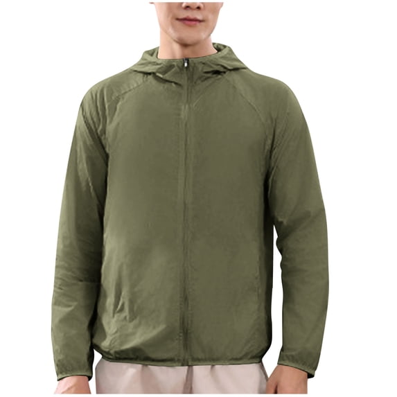 Stamzod Outdoor Athletic Rash Guard for Men Summer Solid Color Long Sleeve Sun Shirt Jacket Casual Plus Size Fishing Shirt for Camping Hiking Swim Army Green XL