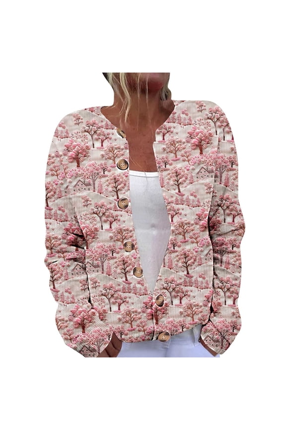 Oversized Cardigans for Women Christmas Printed Crewneck Long Sleeve Cute Cardigan Womens Fall Fashion 2025 Xmas Sweater for Holiday Party Pink Q XXXXXL