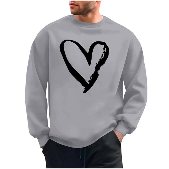 Stamzod Oversized Crew Neck Sweatshirt for Mens Fashion Lover Heart Valentines Sweatshirts Casual Long Sleeve Sweat Shirt for Men Gray F S