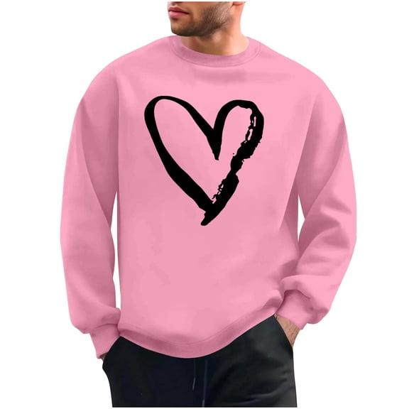Stamzod Oversized Crew Neck Sweatshirt for Mens Fashion Lover Heart Valentines Sweatshirts Casual Long Sleeve Sweat Shirt for Men Pink F S