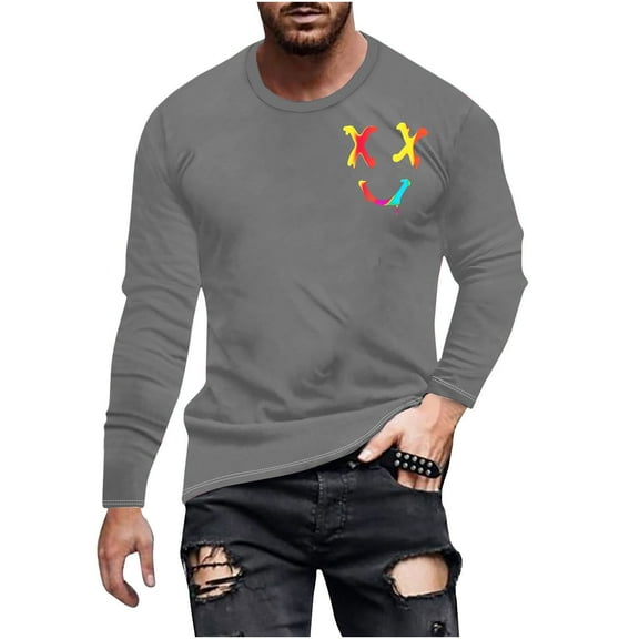 Stamzod Oversized Graphic Tshirts for Men Spring & Fall Crewneck Long Sleeve Shirts Daily Casual Workout Shirts for Men Gray S