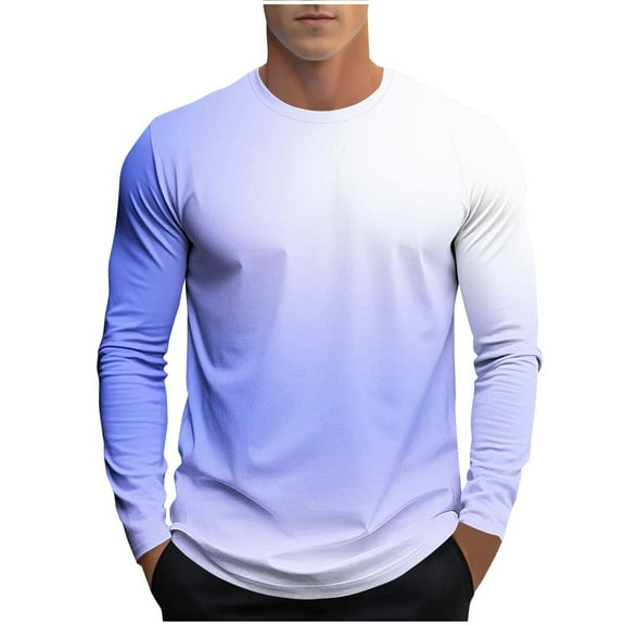 Stamzod Oversized Tshirts for Men Fashion Gardient Printed Crewneck Long Sleeve Shirt Casual Workout Shirts for Men Purple B S