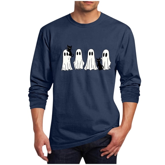 Stamzod Oversized Tshirts for Men Halloween Printed Long Sleeve Oversized Shirt Men Fall Fashion Graphic Tees S