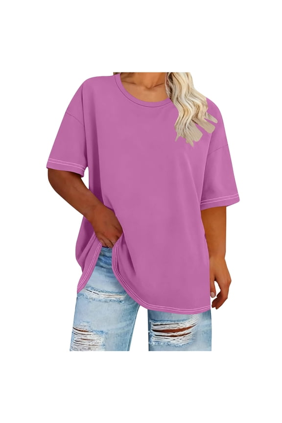 Oversized Tshirts for Women Round Neck Short Sleeve Summer Tops Casual Loose Basic Tees for Women Hot Pink XL