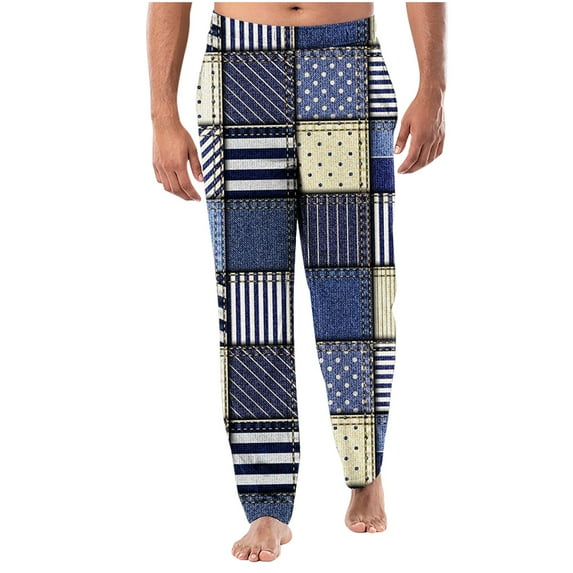 Stamzod Pajama Pants for Men Vintage Stripe Patchwork Pajama Bottoms Cotton Soft Comfy Lounge Pants Tapered Loose Fit Pj Pants on Clearance