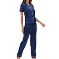 thumbnail image 1 of Stamzod Pajama Set For Women Clearance 2 Piece Womens Comfy Sets Solid Color Loose Long Sleeve Lapel Tops Pants Imitated Silk Fashion Pocket With Button Women Homewear, 1 of 5