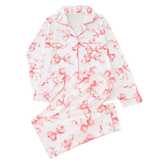 Stamzod Pajama Sets for Women 2 Piece Turndown Long Sleeve Shirt and Lounge Pants Womens Sleepwear Fall Fashion Pajamas White N M