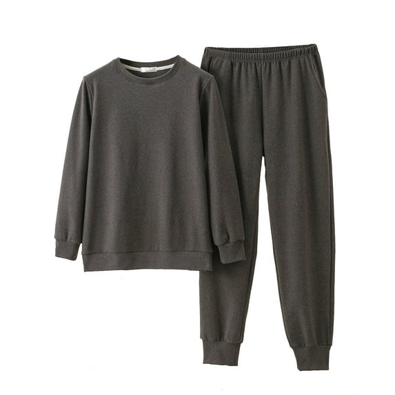 Stamzod Pajamas for Women Set Solid Color Round Neck Warm Tops and Pants Casual Nightwear Home Clothes Lounge Sets for Women Dark Gray-1 L
