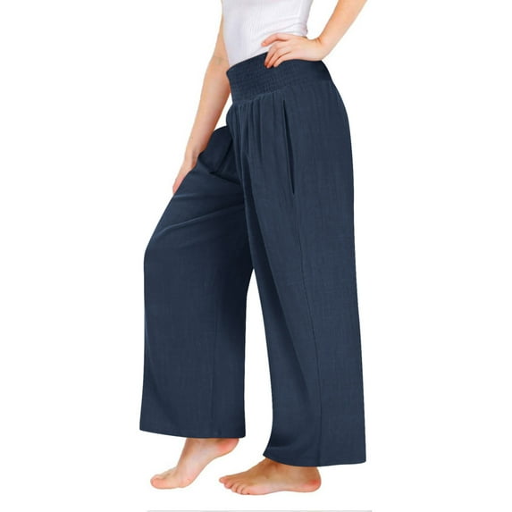 Stamzod Pants for Girls 4-14 Years Solid Color High Elastic Waist Girls Pants with Pocket Casual Loose Wide Leg Sweatpant for Girls Navy 8 Years