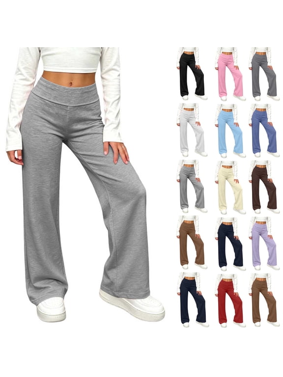 Pants for Girls Size 10-12 Elastic Waist Wide Leg Pants Soft Casual Baggy Sweatpants Kids Clothes 9-10Years