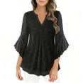 thumbnail image 1 of Stamzod Party Dressy Tops for Women Elegant Sparkly Ruffled Shirts Pullover Wedding Mesh Blouses for Women Black-7 L, 1 of 6