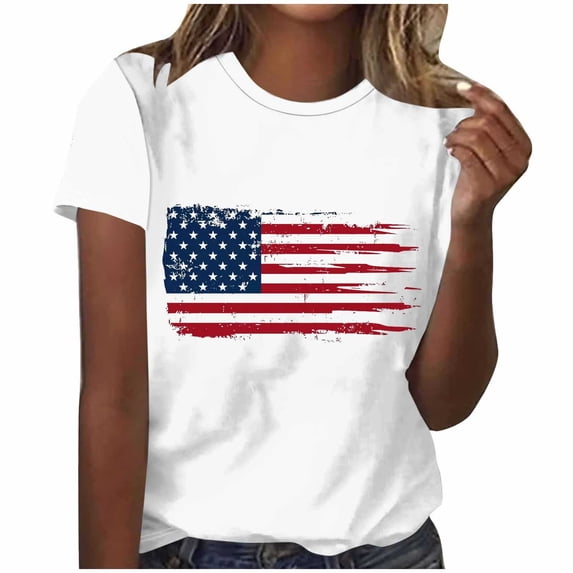 Stamzod Patriotic Shirts for Women American Flag Shirt 4Th of July Tshirt Graphic Tees Casual Short Sleeve Tee Top White E XXXXXL