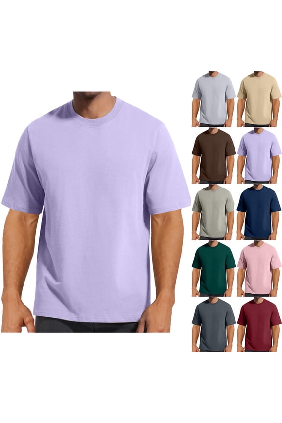 Plain Tshirts for Men Casual Basic T-Shirt Summer Short Sleeve Cotton Shirts Crew Neck Oversized Shirt Gray S