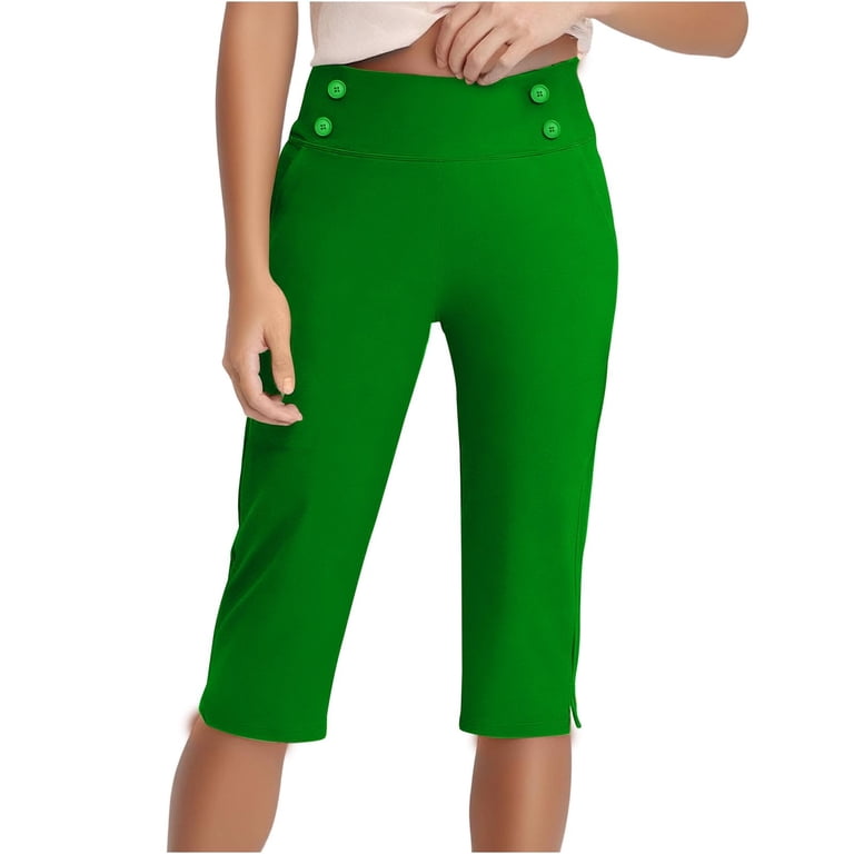 Stamzod Plus Size Capris for Women Summer Solid Color Stretch