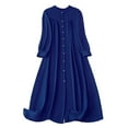 thumbnail image 1 of Stamzod Plus Size Fall Dresses for Women Solid Color Button Up Long Sleeve Dress Crewneck Casual Flowy Dresses for Women Blue XXXXL, 1 of 6