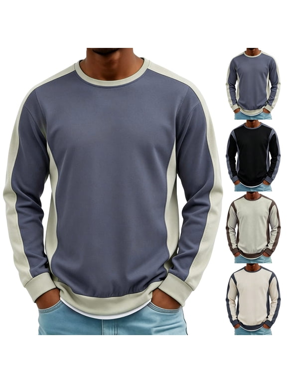 Plus Size Fashion Crewneck Sweatshirt Men Color Block Raglan Long Sleeve T-Shirts Casual Fall Sweatshirts for Men 2026