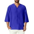 thumbnail image 1 of Stamzod Plus Size Men Shirts Summer V Neck Three-Quarters Sleeve Button Down Shirts Casual Loose Plain Tshirts for Men Blue XL, 1 of 7