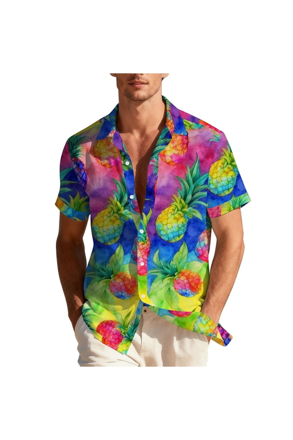 Plus Size Men's Shirts Summer Floral Print Casual Hawaiian Shirts Short Sleeve Button Up Shirt Men Beach Vacation Outfits Multicolor E L