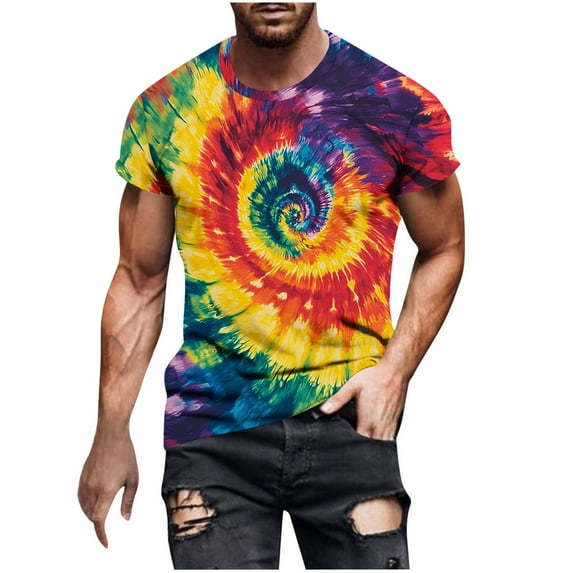Stamzod Plus Size Mens Clothes Street Wear Fashion Tie-Dyeing Basic Tee Tops Summer Crew Neck Casual Shirts for Men Multicolor-1 XL