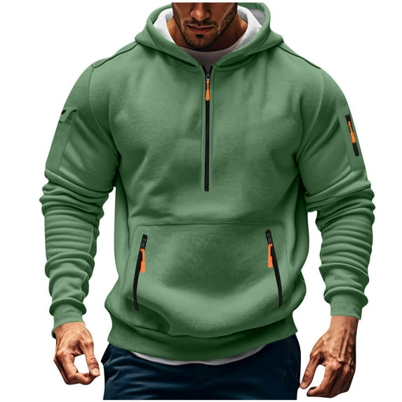 Stamzod Plus Size Mens Hoodie with Pocket Casual Solid Color Quarter Zip Pullover Hoodies Fall Fashion Clothing Green B XL