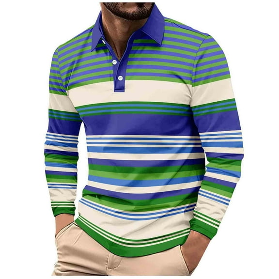 Stamzod Plus Size Mens Shirts Fashoin Stripe Printed Turndown Business Casual Men Long Sleeve Work Shirt Blue-4 XL
