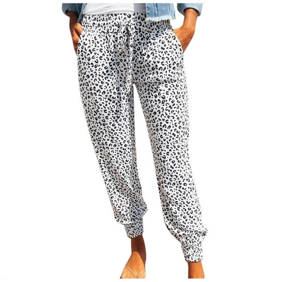 Stamzod Plus Size Pants for Women Fashion Printing Summer Elastic Waist Sweatpants Casual Loose Trousers Pants for Women White L