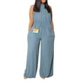 thumbnail image 1 of Stamzod Plus Size Rompers for Women Fashion Solid Color Casual Loosee Piece Wide Leg Jumpsuits Summer Sleeveless Mock Neck Overalls for Women Light Blue XL, 1 of 5