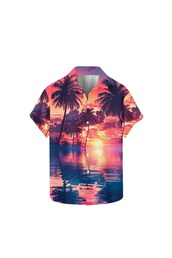 Hawaiian Shirt for Men Fashion Tropical Printed Summer Turndown Short Sleeve Button Down Shirt Men Casual Loose Vacation Beach Shirts for Men Red-1 XL