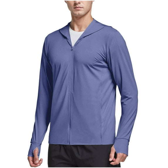 Stamzod Plus Size Sun Protection Shirts for Men Summer Solid Color Long Sleeve Zip Up Rash Guard with Pocket Casual Loose Fishing Shirt for Outdoor Hiking Camping Purple XXL