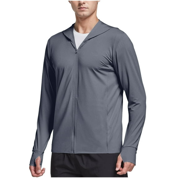 Stamzod Plus Size Sun Protection Shirts for Men Summer Solid Color Long Sleeve Zip Up Rash Guard with Pocket Casual Loose Fishing Shirt for Outdoor Hiking Camping Dark Gray XXXL