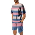 thumbnail image 1 of Stamzod Plus Size Sweat Suits Men Two Piece Fashion Strip Printed Short Sleeve Shirts and Stretch Waist Shorts Casaul Summer Outfits for Men Pink XXL, 1 of 7