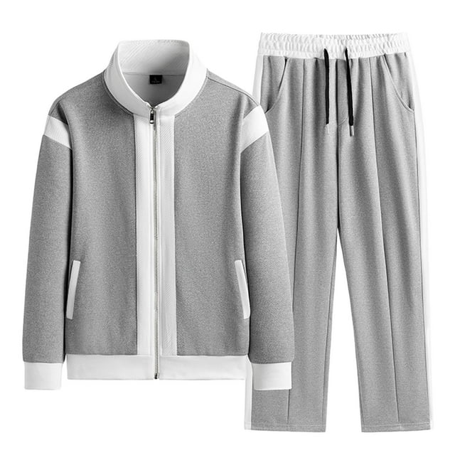 Summer Savings! Stamzod Plus Size Sweatsuits For Men 2 Piece Full Zipper Fashion Colorblock Jacket And Pant Jogging Suits Pockets Warm Up Men's Tracksuits On Clearance