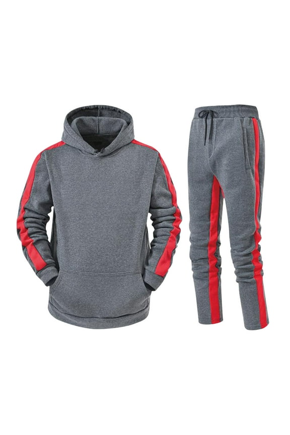 Plus Size Sweatsuits for Men 2 Piece Fashion Patchwork Hooded Pullover Sweatshirts and Sweatpant Jogging Suits Pockets Warm up Men's Tracksuits