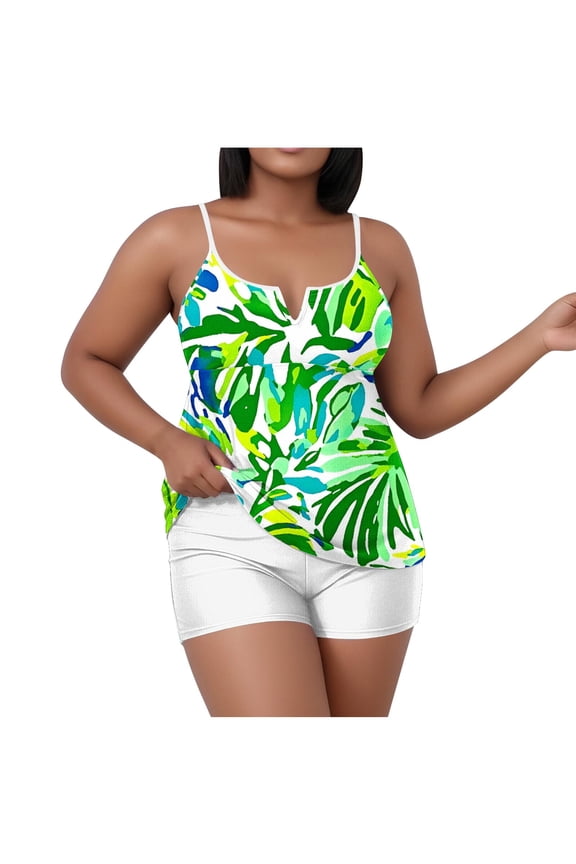 Plus Size Tankini Swimsuits for Women Tummy Control Bathing Suits Beach Tank Top with Shorts Two Piece Swimwear 2026 Green XXL