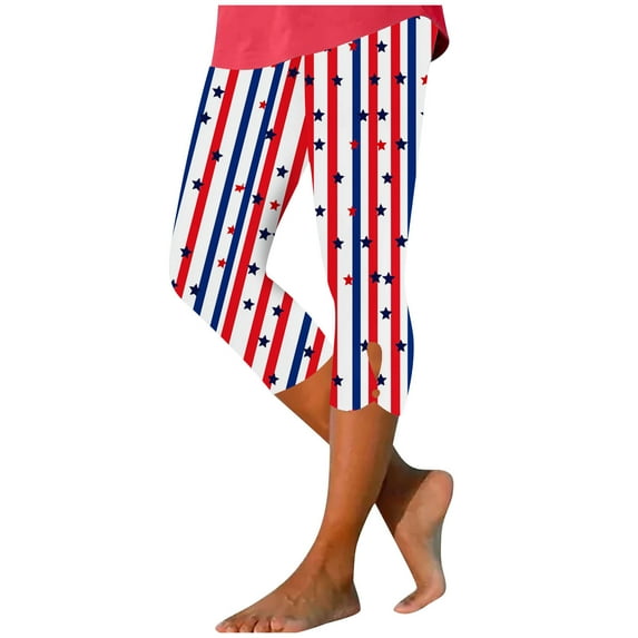 Stamzod Plus Size Womens Pants Fashion Strip Printed Summer High Waisted Yoga Leggings Casual Yoga Pants for Independence Day on Clearance Red B L