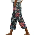 thumbnail image 1 of Stamzod Pull on Capris for Women Fashion Floral Casual Loose Stretch Waist Straight Cropped Pants Loungewear Summer Plus Size Capri Pants for Women with Pocket Multicolor-10 L, 1 of 5
