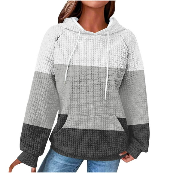 Stamzod Pullover Hoodies for Women Fashion Gradient Printed Long Sleeve Sweatshirt with Hood Fall Winter Casual Hoodie Women Clothing White S