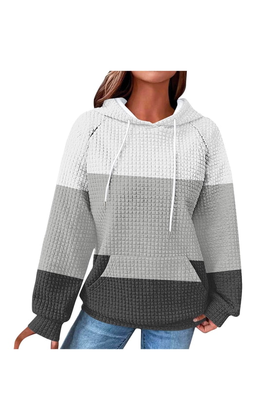 Pullover Hoodies for Women Fashion Gradient Printed Long Sleeve Sweatshirt with Hood Fall Winter Casual Hoodie Women Clothing White XL