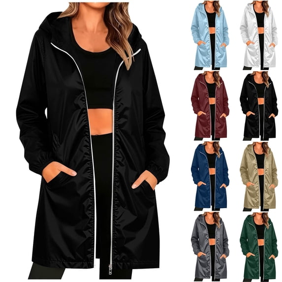 Stamzod Rain Coats for Women Lightweight Long Sleeve Hooded Long Rain Jacket Waterproof Windbreaker Outerwear with Pockets Army Green S