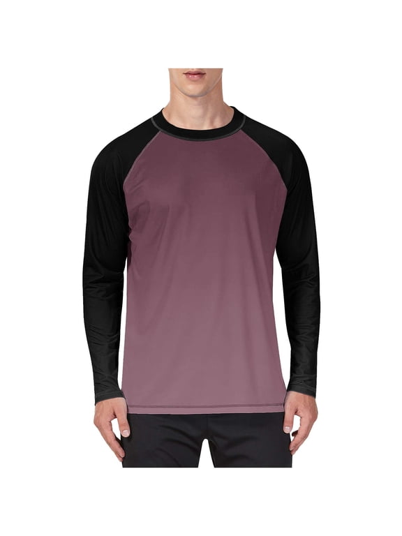 Rash Guard for Men Fashion Patchwork Crewneck Long Sleeve T Shirt Outdoor Casual Sun Shirts for Men Hot Pink E S