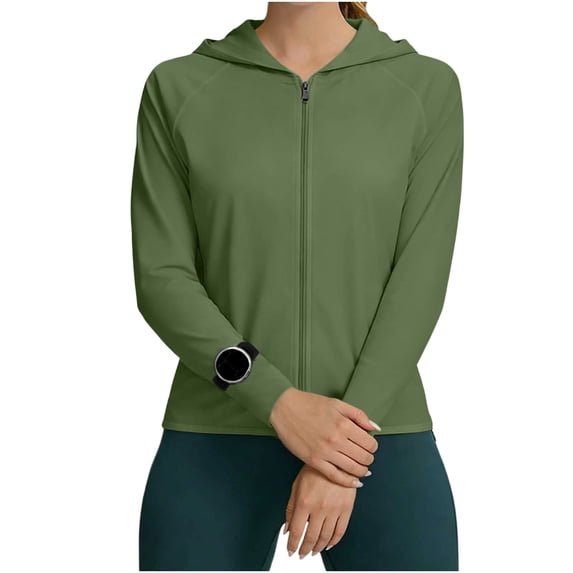 Stamzod Rash Guard for Women Upf 50+ Sun Protection Zip Up Hoodie Long Sleeve Lightweight Sun Shirt Army Green-1 L
