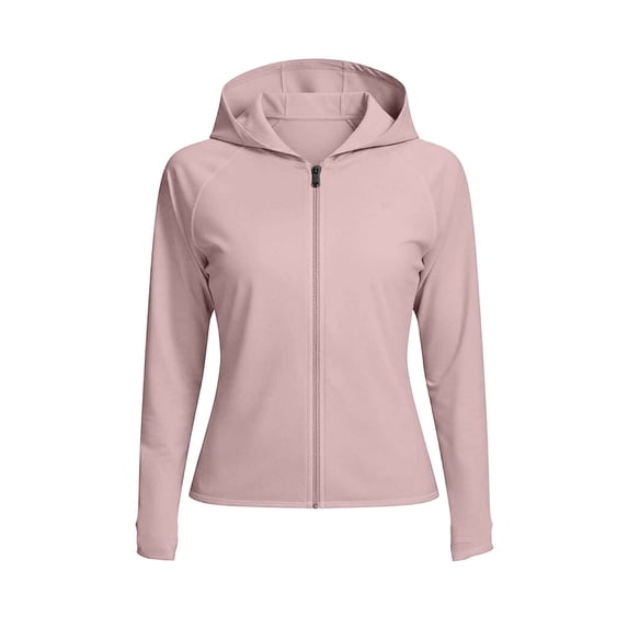 Stamzod Rash Guard for Women Upf 50+ Sun Protection Zip Up Hoodie Long Sleeve Lightweight Sun Shirt Pink-1 L
