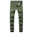 thumbnail image 1 of Stamzod Ripped Hole Jeans for Men Fashion Vintage Solid Color Straight Denim Pants with Pocket Casual Plus Size Mens Stretch Jeans Army Green C XXXL, 1 of 1