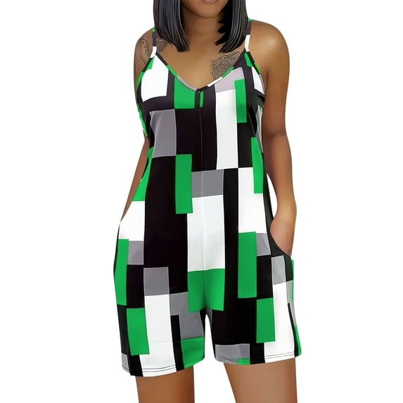 Stamzod Rompers for Women Casual Oversized Overalls Jumpsuits One Piece Sleeveless Wide Leg Rompers with Pockets Green XXXXXL