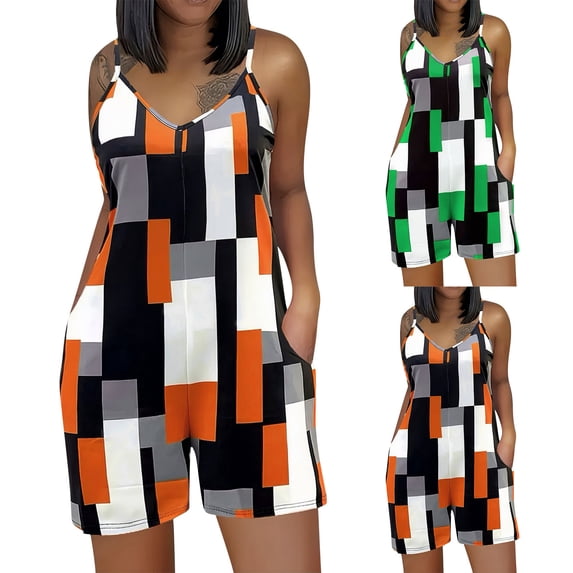 Stamzod Rompers for Women Casual Oversized Overalls Jumpsuits One Piece Sleeveless Wide Leg Rompers with Pockets Orange XXXL