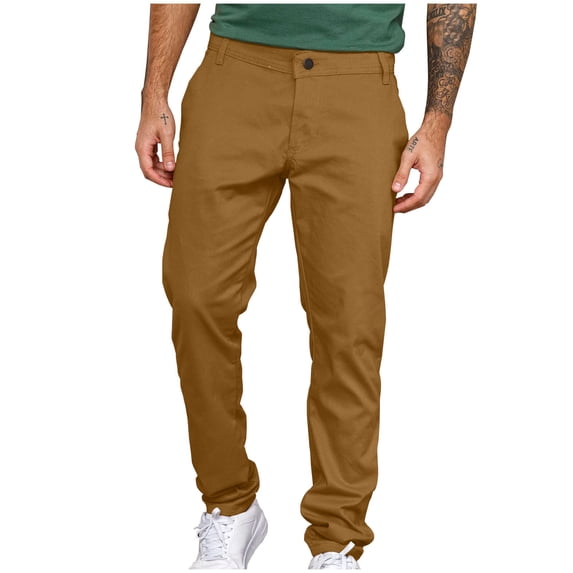Stamzod Rugged Work Pants for Men Slim Fit Straight Leg Golf Pants Men Wear-Resistanting Zipper Hiking Pants with Pockets
