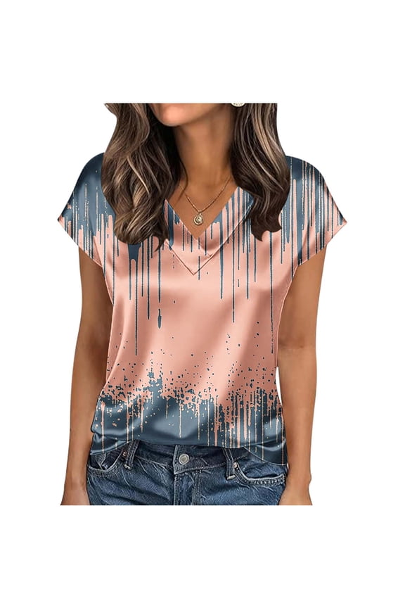 Satin Blouse for Women Business Casual Outfit Cap Sleeve Tops Crewneck Silk Shirt Summer Clothes Orange XXL