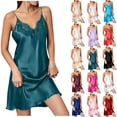 thumbnail image 1 of Stamzod Satin Nightgowns for Women V-Neck Lace Trim Spaghetti Straps Sleep Dress Soft Comfy Ladies Pajamas L, 1 of 6