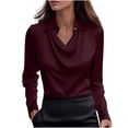 thumbnail image 1 of Stamzod Satin Shirts for Women 2026 Officewear Summer Cowl Neck Long Sleeve Work Tops Spring Dressy Casual Silk Blouse for Women Wine C XXL, 1 of 6